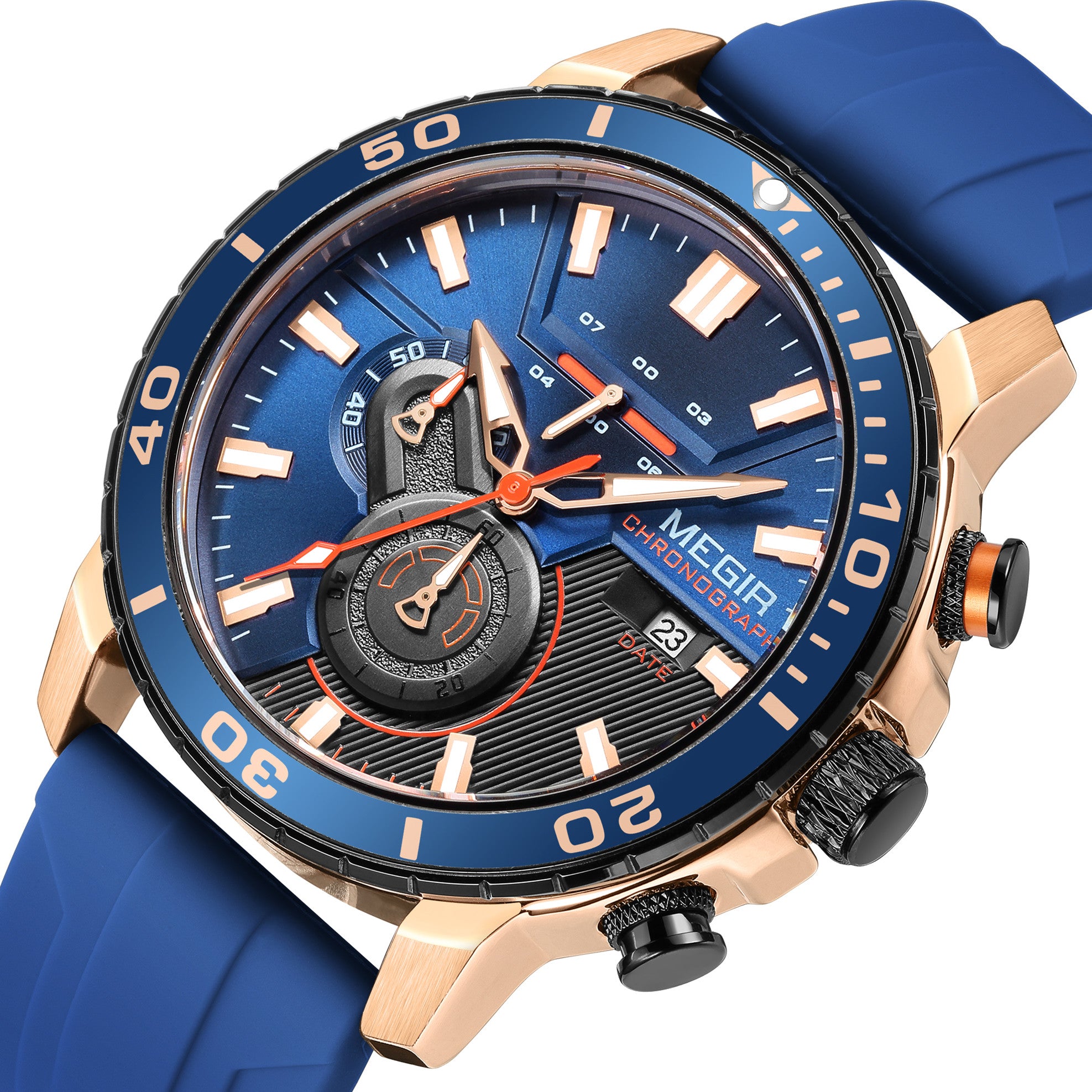 MEGIR Luxury Military Watches for Men Fashion Sport Quartz Wristwatch Waterproof Silicone Band Male Clock Chronograph with Date-10