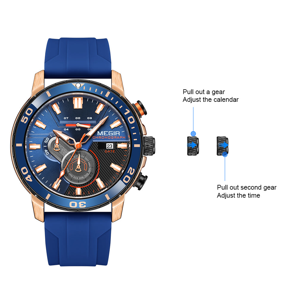 MEGIR Luxury Military Watches for Men Fashion Sport Quartz Wristwatch Waterproof Silicone Band Male Clock Chronograph with Date-8