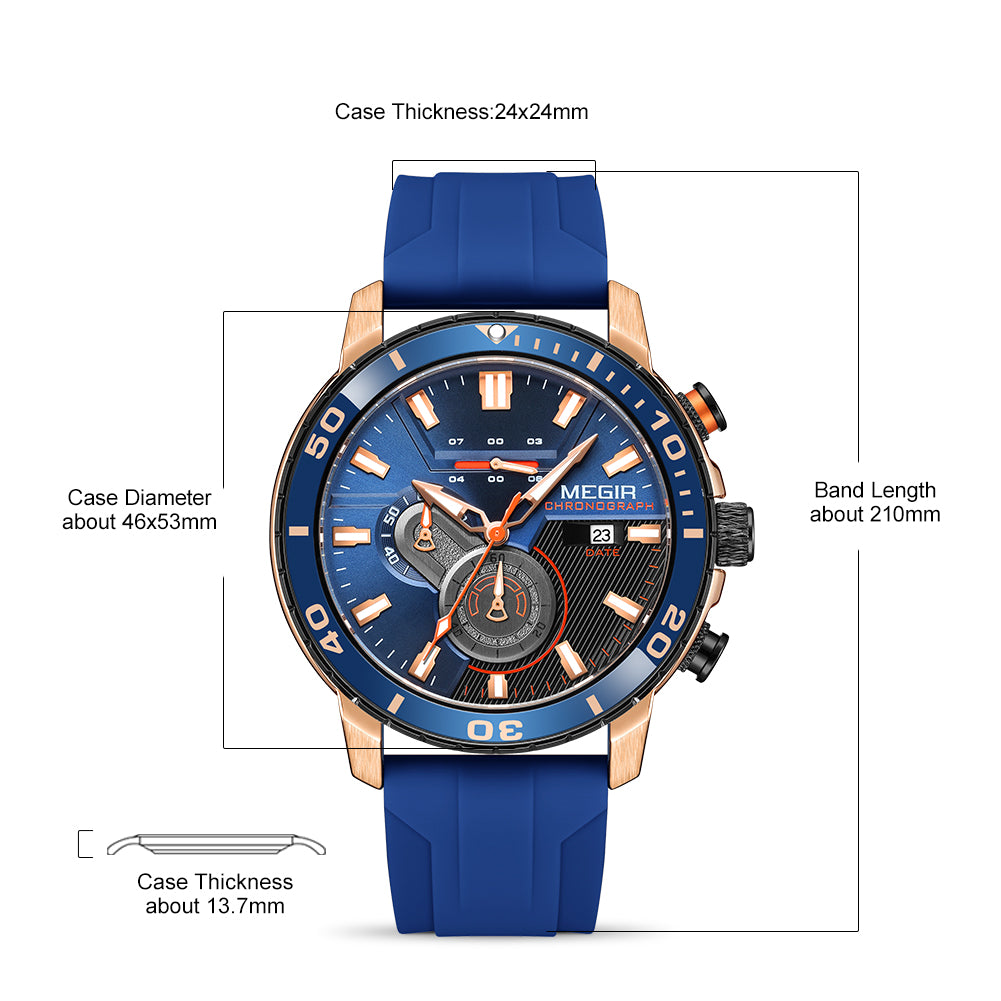 MEGIR Luxury Military Watches for Men Fashion Sport Quartz Wristwatch Waterproof Silicone Band Male Clock Chronograph with Date-9