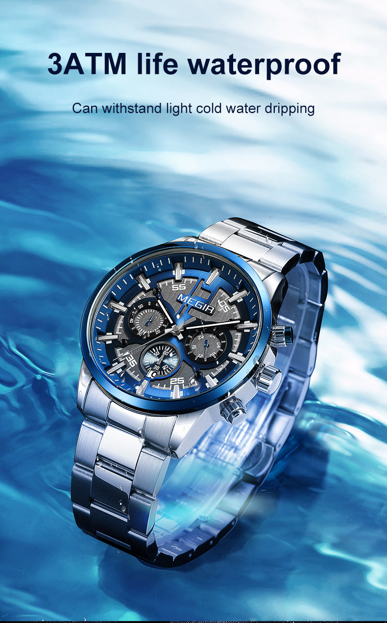 MEGIR Luxury Watch Mens Business Watches Calendar Stainless Steel Quartz Wrist Watch Clock Casual Chronograph Relogio Masculino-10