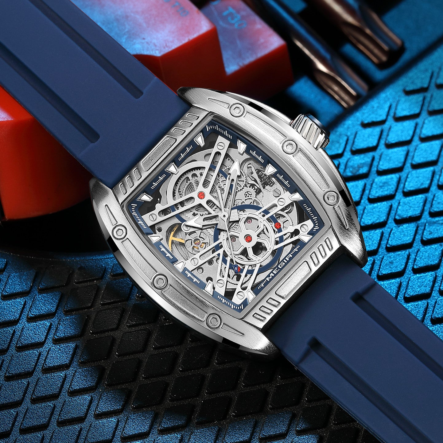 MEGIR Original Luxury Sport Watch for Men Silicone Band Automatic Mechanical Movement WristWatches Luminous Clock Reloj Hombre-8