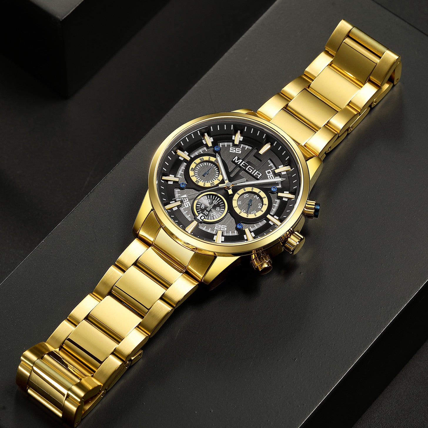 MEGIR Luxury Watch Mens Business Watches Calendar Stainless Steel Quartz Wrist Watch Clock Casual Chronograph Relogio Masculino-4