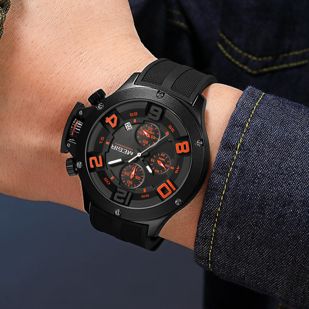 MEGIR Relogio Masculino Luxury Quartz Watch for Men Yellow Silicone Strap Military Sport WristWatch Chronograph with Auto Date-4