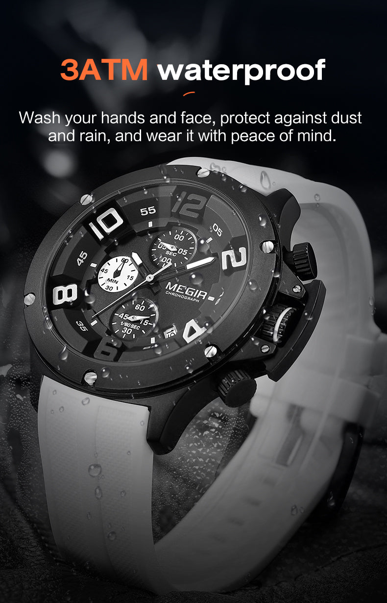 MEGIR Relogio Masculino Luxury Quartz Watch for Men Yellow Silicone Strap Military Sport WristWatch Chronograph with Auto Date-11