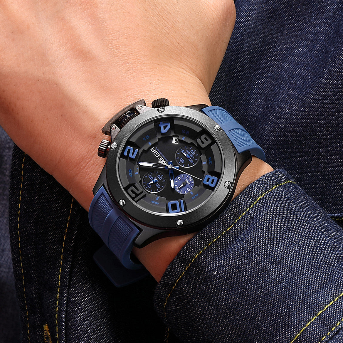 MEGIR Relogio Masculino Luxury Quartz Watch for Men Yellow Silicone Strap Military Sport WristWatch Chronograph with Auto Date-5