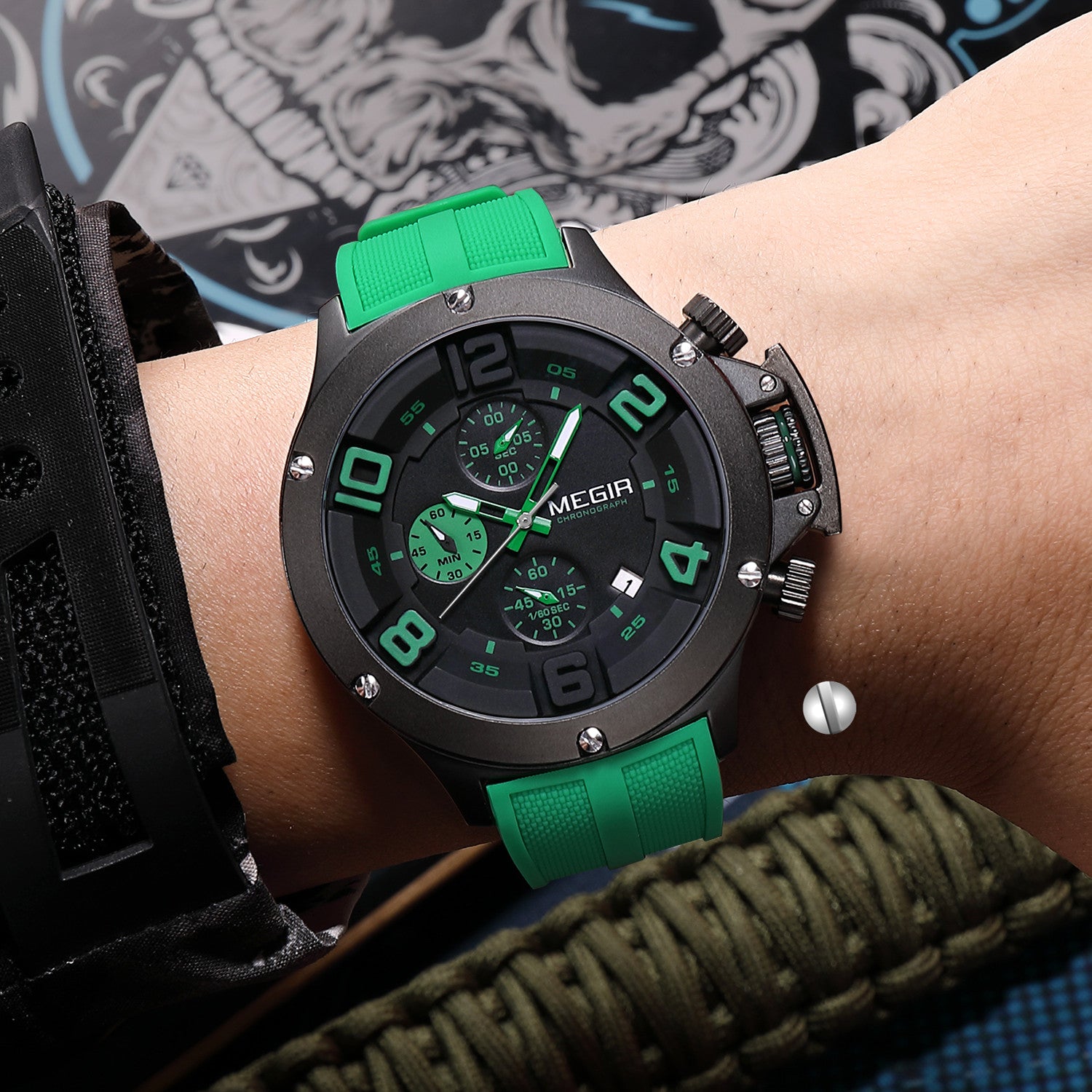 MEGIR Relogio Masculino Luxury Quartz Watch for Men Yellow Silicone Strap Military Sport WristWatch Chronograph with Auto Date-3