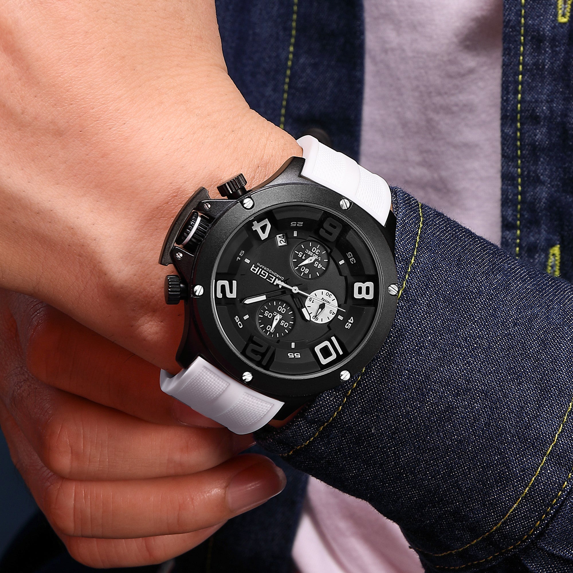 MEGIR Relogio Masculino Luxury Quartz Watch for Men Yellow Silicone Strap Military Sport WristWatch Chronograph with Auto Date-6