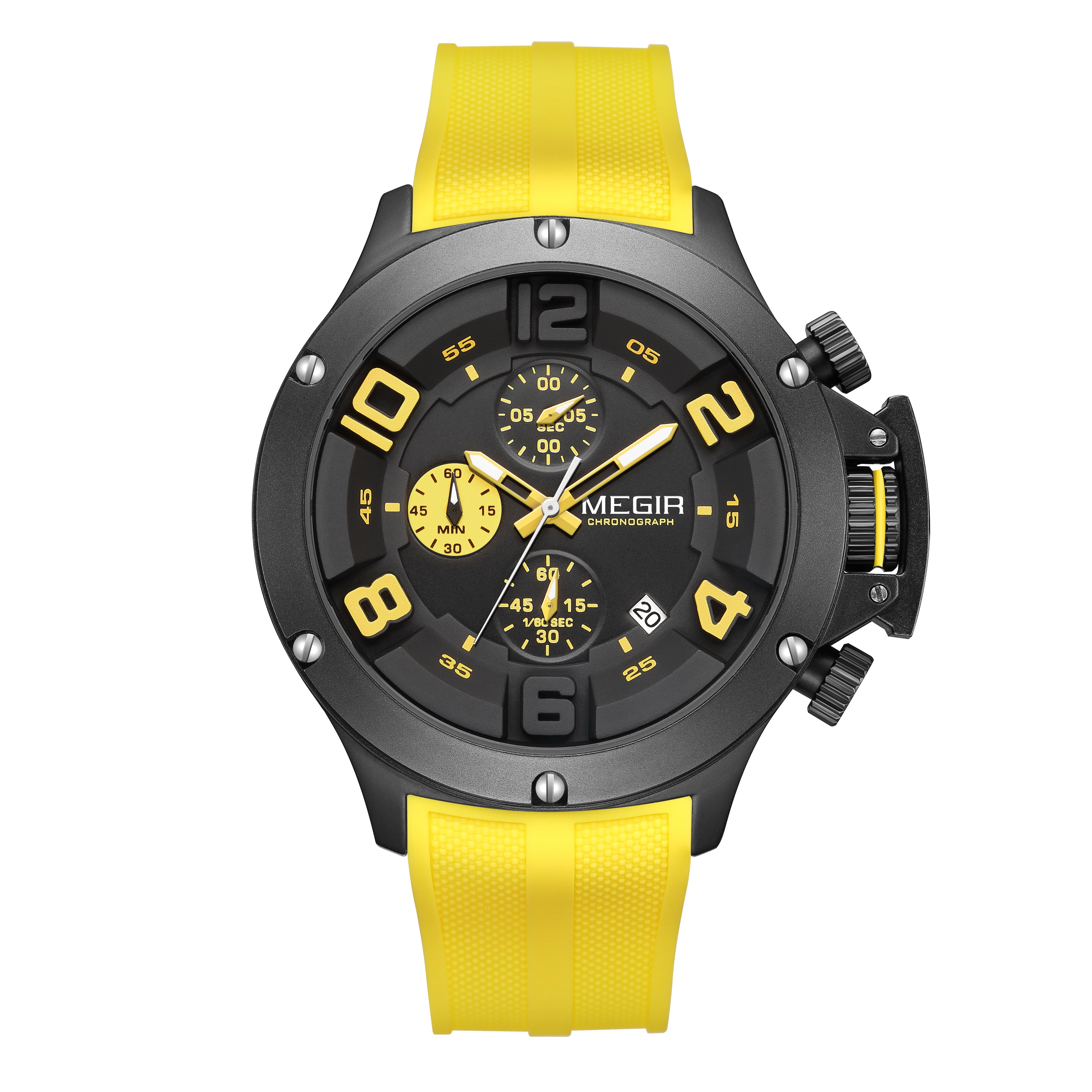 MEGIR Relogio Masculino Luxury Quartz Watch for Men Yellow Silicone Strap Military Sport WristWatch Chronograph with Auto Date-12