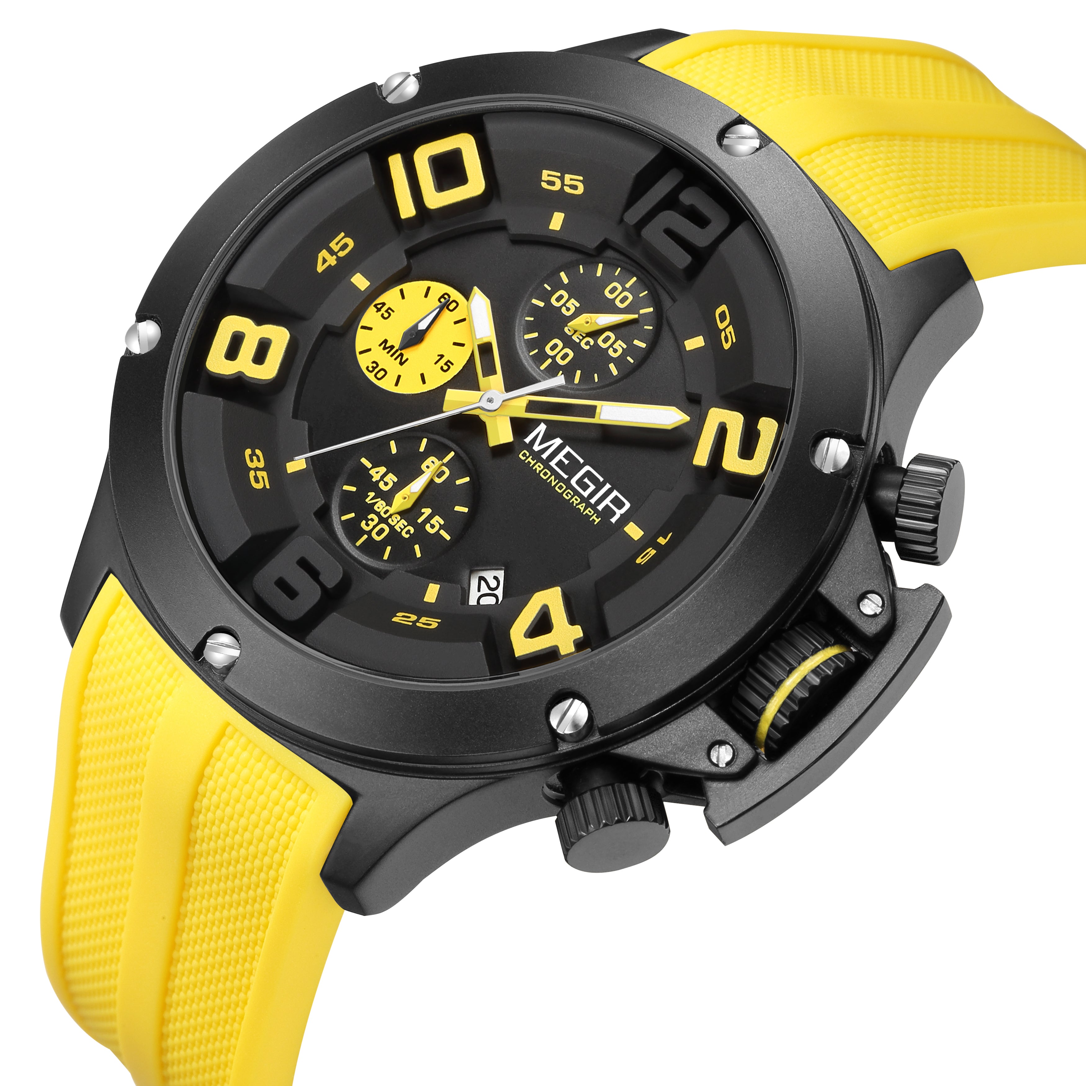 MEGIR Relogio Masculino Luxury Quartz Watch for Men Yellow Silicone Strap Military Sport WristWatch Chronograph with Auto Date-1