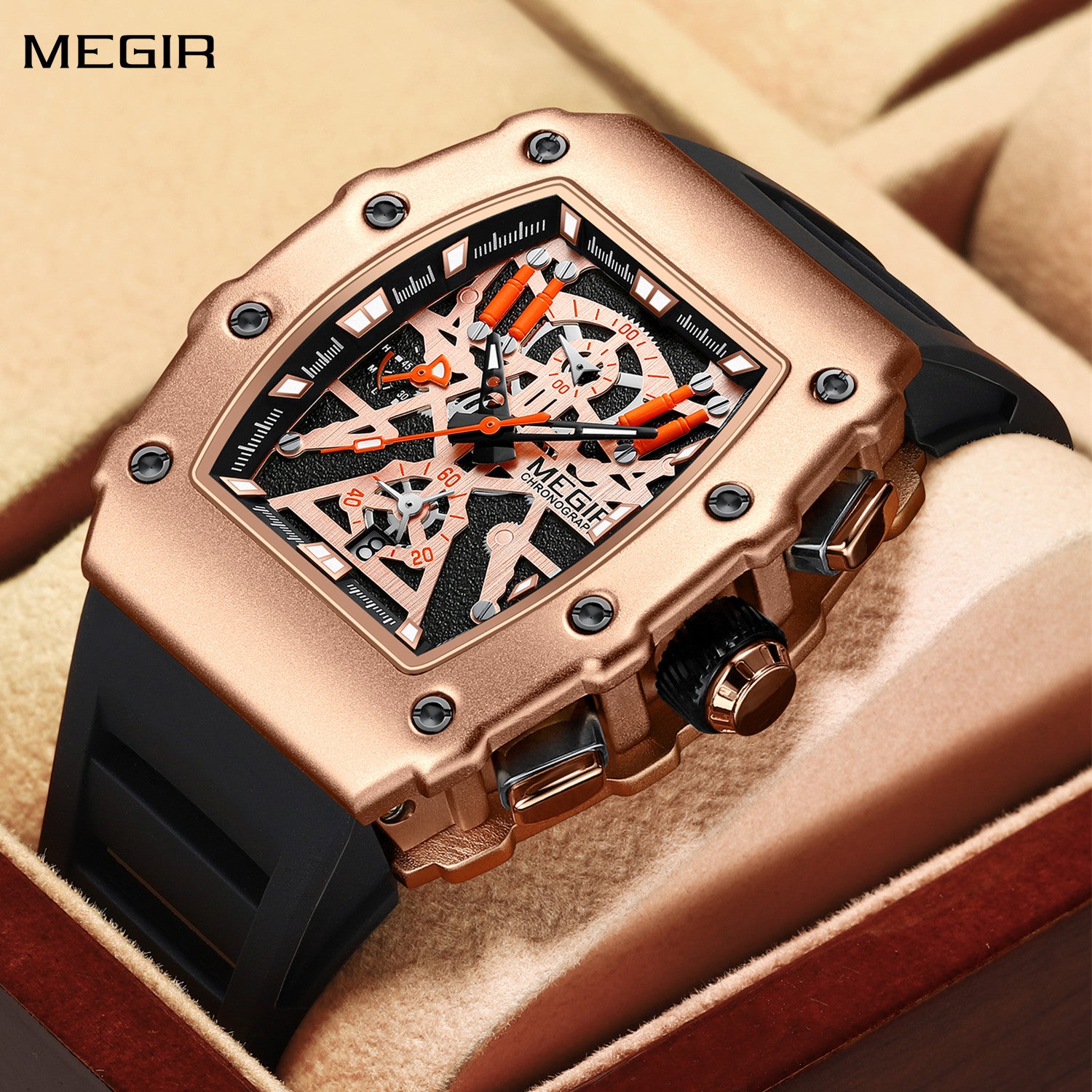 MEGIR Luxury Outdoor Sport Wristwatch for Mens Silicone Waterproof Watches Quartz Wrist Watch Male Clock Military Watch 2218-0