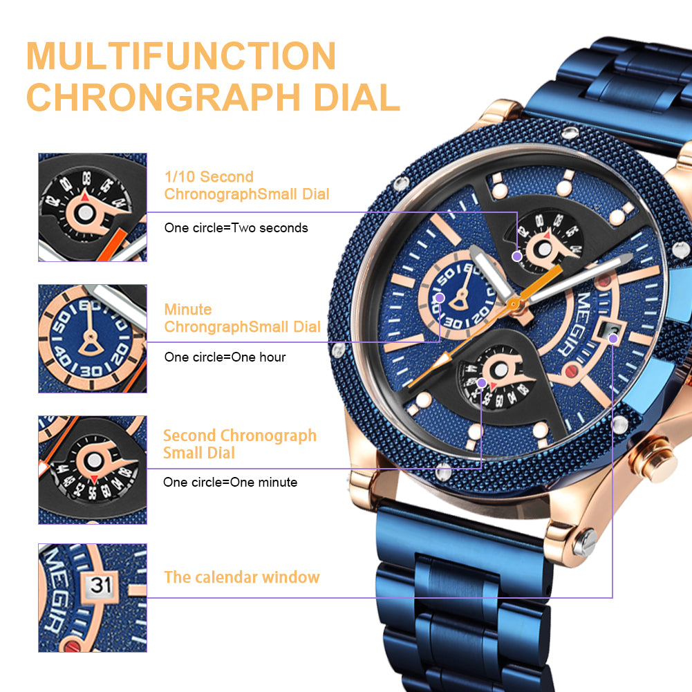 MEGIR Men's Business Watch Top Brand Luxury Quartz Wristwatch Fashion Waterproof Man Military Clock Calendar Reloj Hombre 2216-7