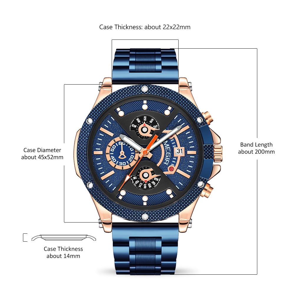 MEGIR Men's Business Watch Top Brand Luxury Quartz Wristwatch Fashion Waterproof Man Military Clock Calendar Reloj Hombre 2216-6