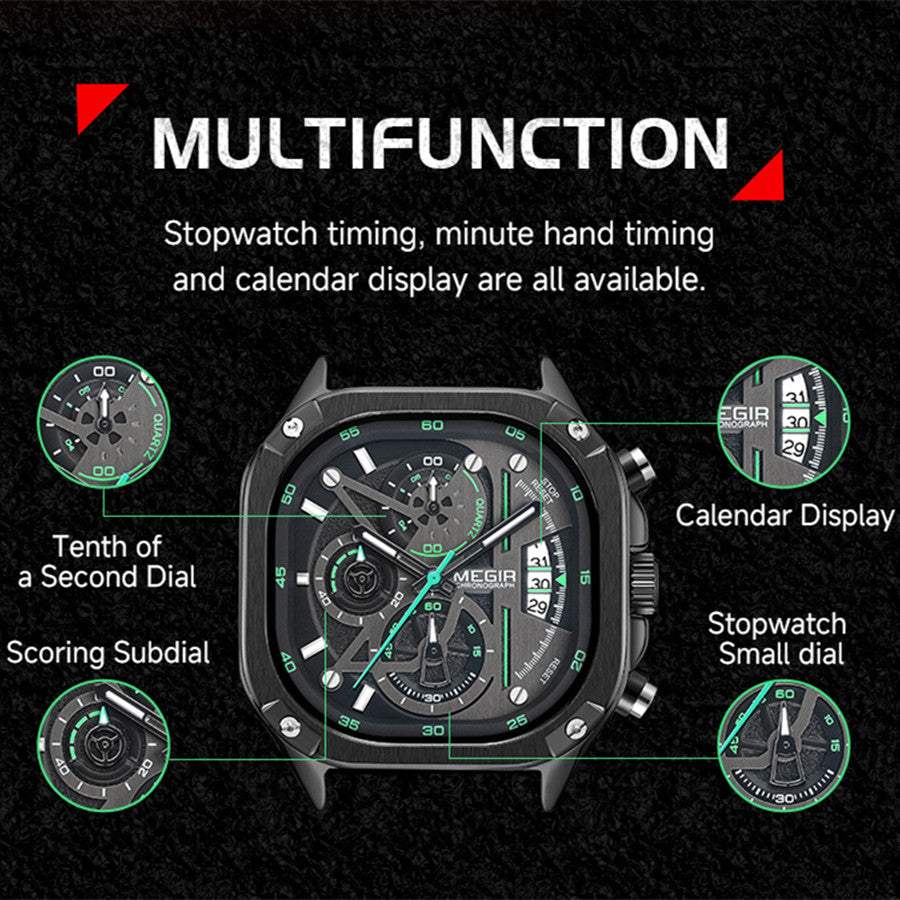 MEGIR Luxury Mens Stainless Steel Watches Fashion Brand Business Quartz Wristwatch Date Luminous Man Chronograph Casual Clock-13