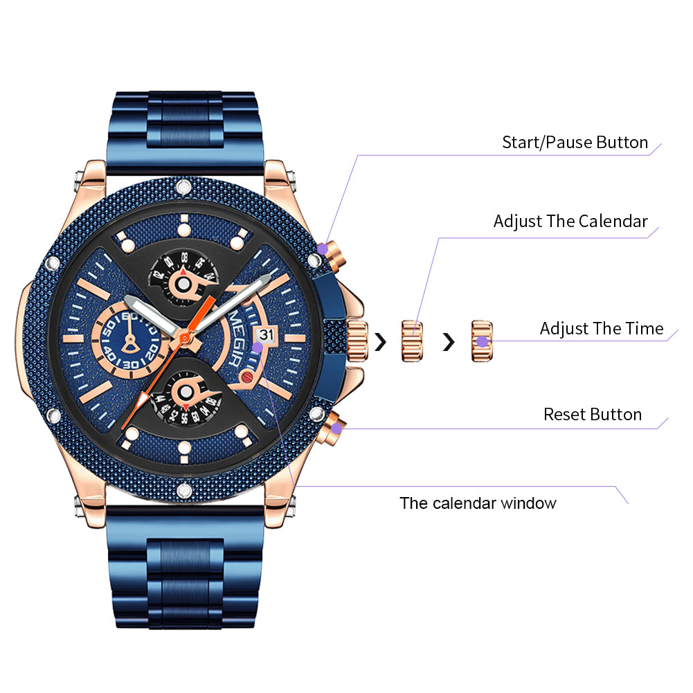MEGIR Men's Business Watch Top Brand Luxury Quartz Wristwatch Fashion Waterproof Man Military Clock Calendar Reloj Hombre 2216-8