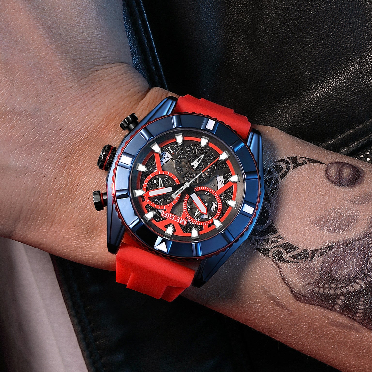 MEGIR Big Dial Watches Men Quartz Military Watch Silicone Strap Sport Watch Waterproof Clock Male Chronograph Relogio Masculino-1