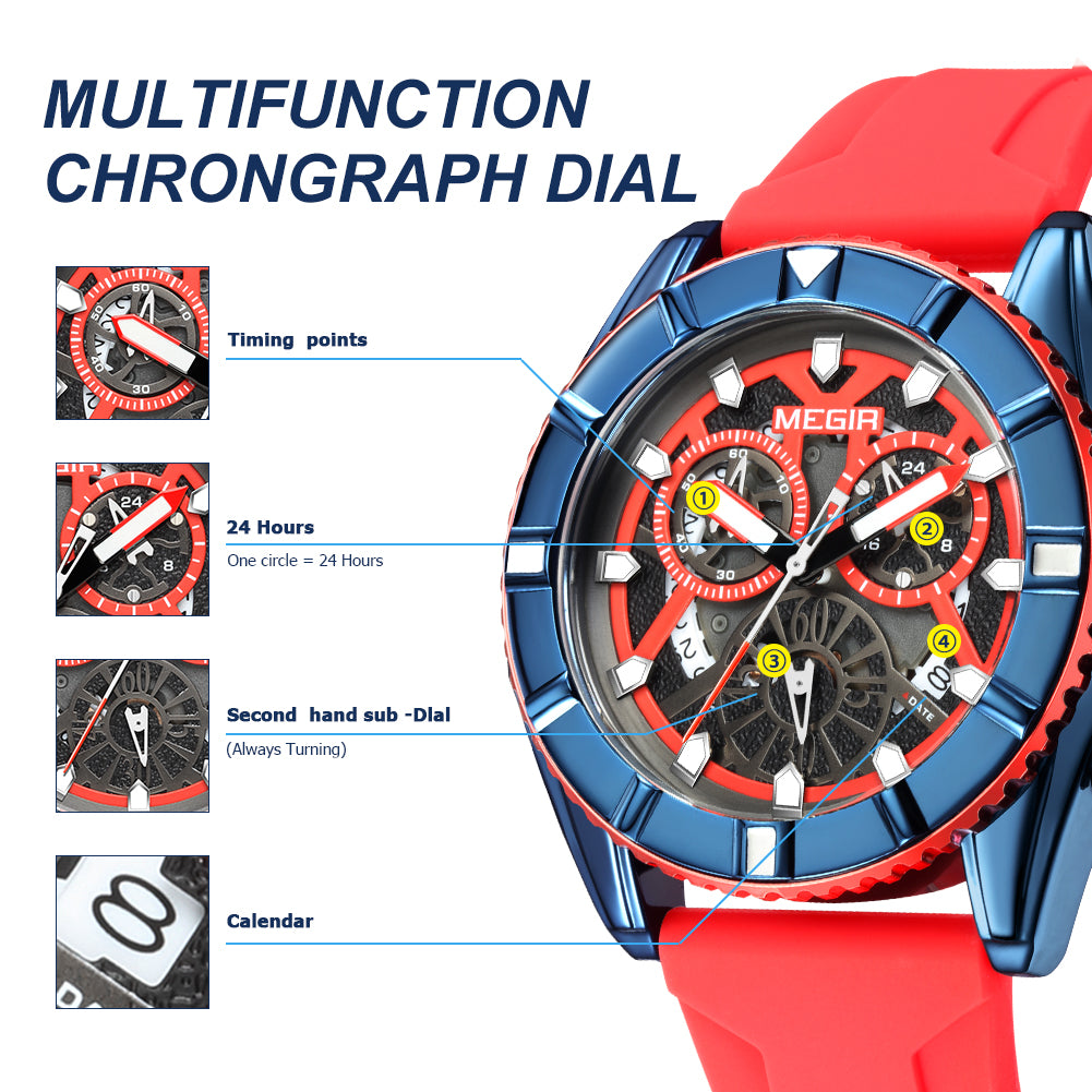 MEGIR Big Dial Watches Men Quartz Military Watch Silicone Strap Sport Watch Waterproof Clock Male Chronograph Relogio Masculino-7