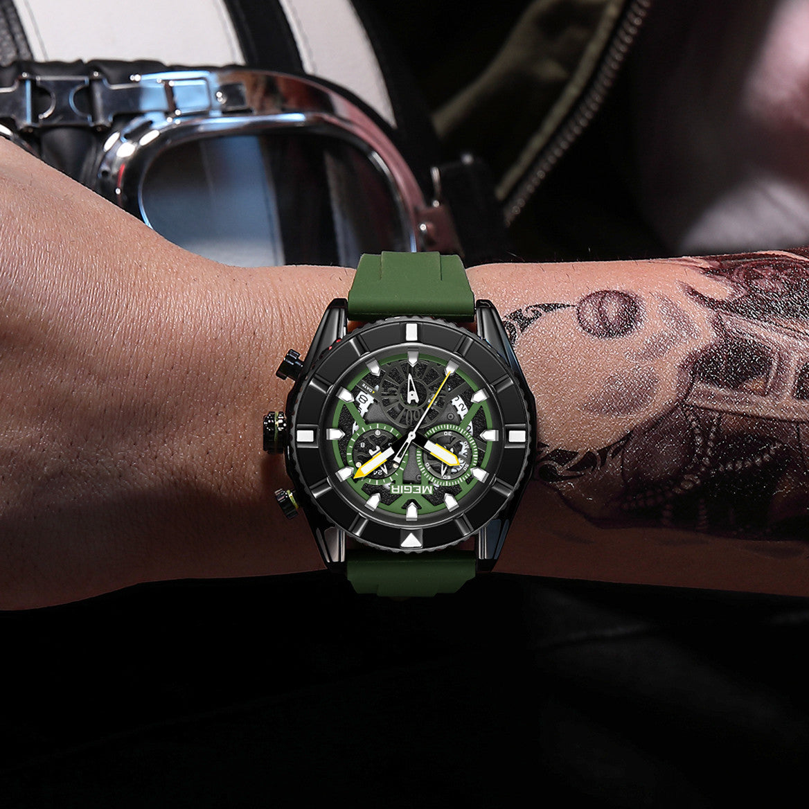MEGIR Big Dial Watches Men Quartz Military Watch Silicone Strap Sport Watch Waterproof Clock Male Chronograph Relogio Masculino-4