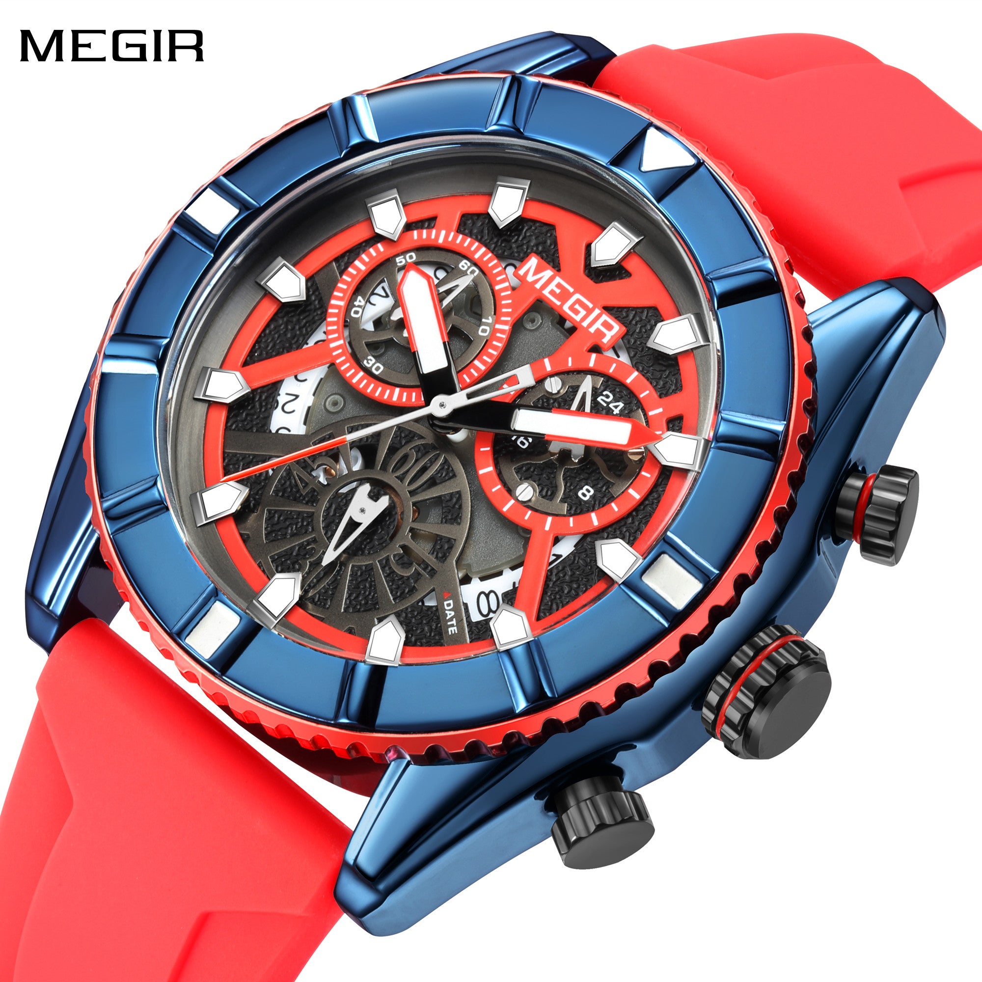 MEGIR Big Dial Watches Men Quartz Military Watch Silicone Strap Sport Watch Waterproof Clock Male Chronograph Relogio Masculino-0