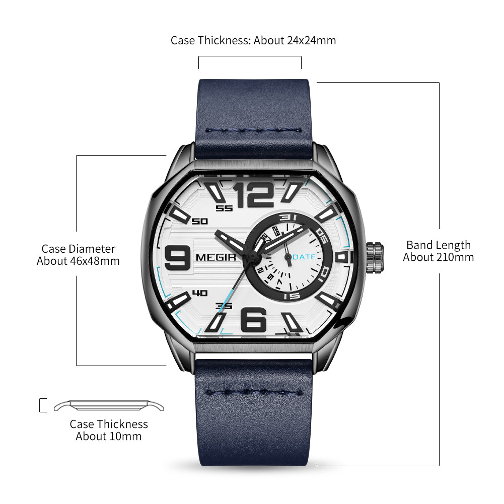 MEGIR Fashion Mens Watches Top Luxury Sport Military Watch Calendar Luminous Quartz Casual Man Wristwatch Clock Montre Homme-5