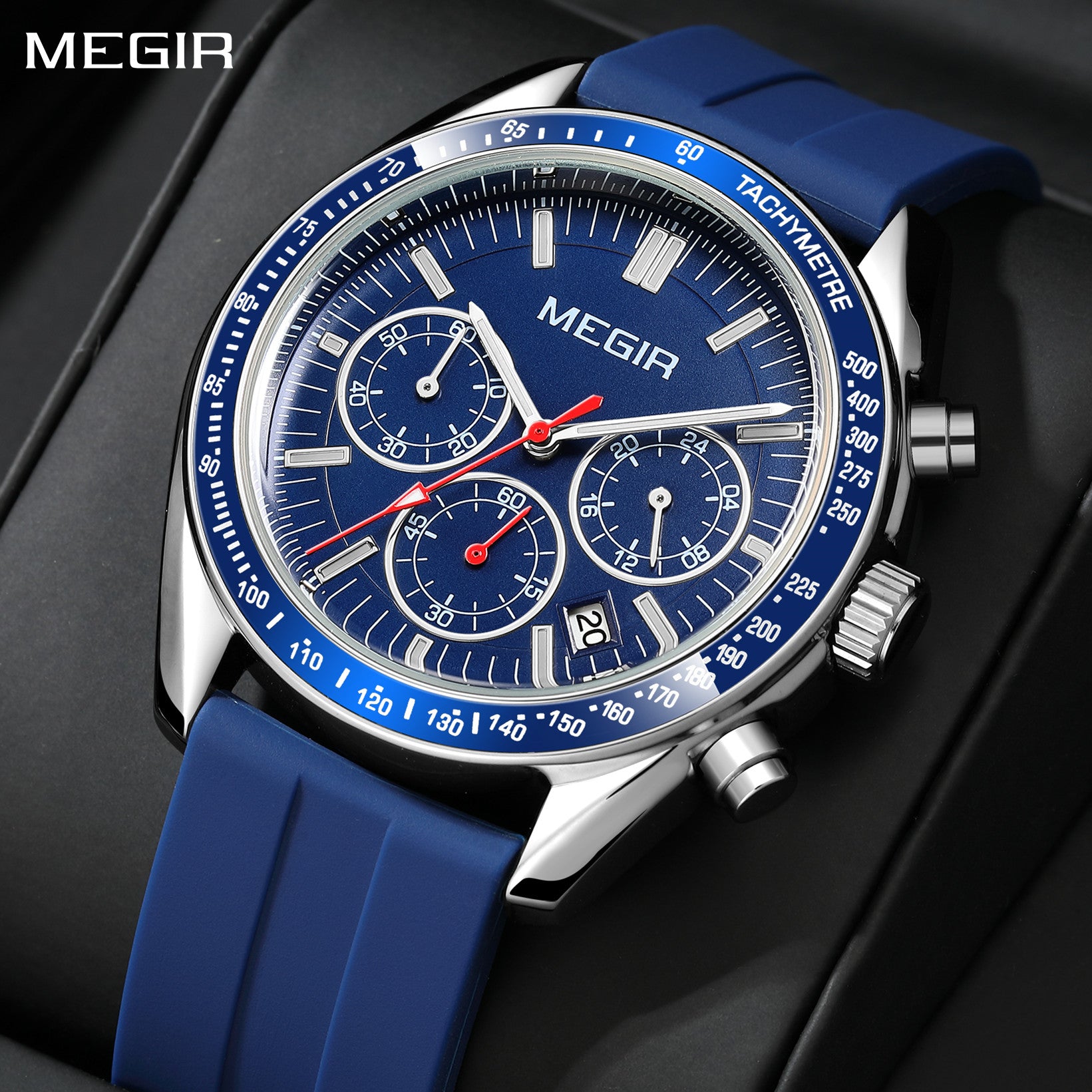 MEGIR Analog Quartz Wrist Watch Chronograph Luminous Business Sport Watches with Silicone Strap Calendar Man Clock reloj hombre-0