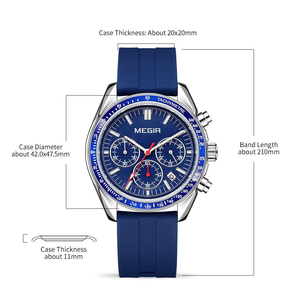 MEGIR Analog Quartz Wrist Watch Chronograph Luminous Business Sport Watches with Silicone Strap Calendar Man Clock reloj hombre-7