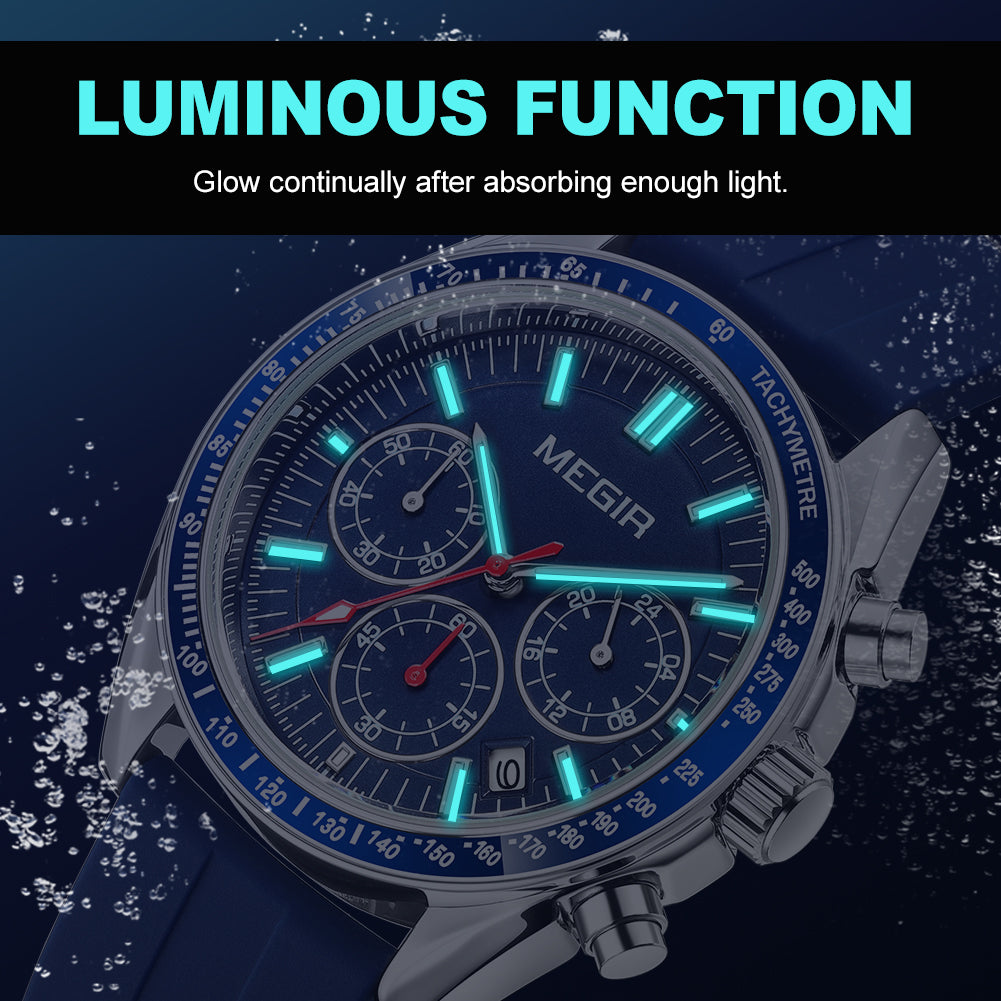 MEGIR Analog Quartz Wrist Watch Chronograph Luminous Business Sport Watches with Silicone Strap Calendar Man Clock reloj hombre-4