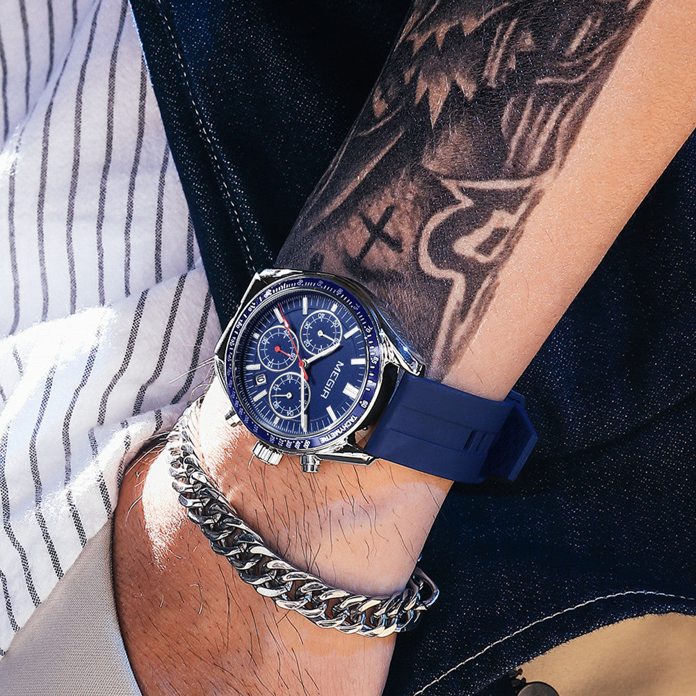 MEGIR Analog Quartz Wrist Watch Chronograph Luminous Business Sport Watches with Silicone Strap Calendar Man Clock reloj hombre-1
