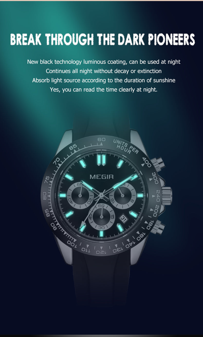 MEGIR Sports Mens Watches Top Brand Men Luxury Military Quartz Watch Silicone Luminous Chronograph Man Clock Wrist Watch 8104-9