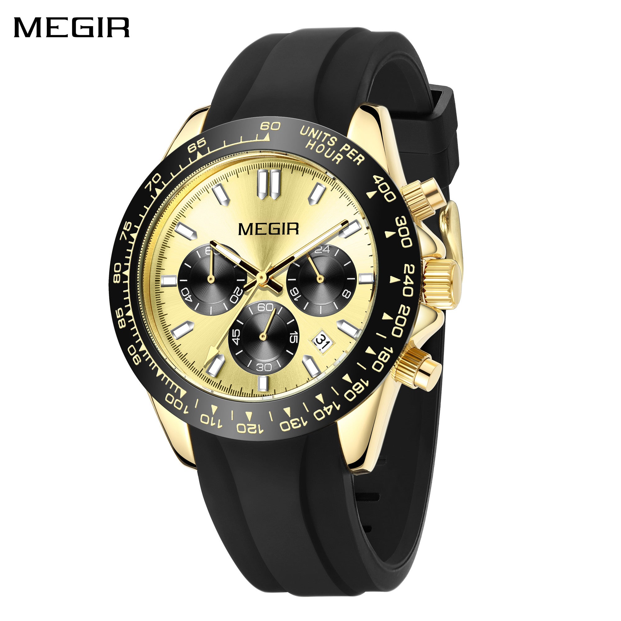 MEGIR Sports Mens Watches Top Brand Men Luxury Military Quartz Watch Silicone Luminous Chronograph Man Clock Wrist Watch 8104-0