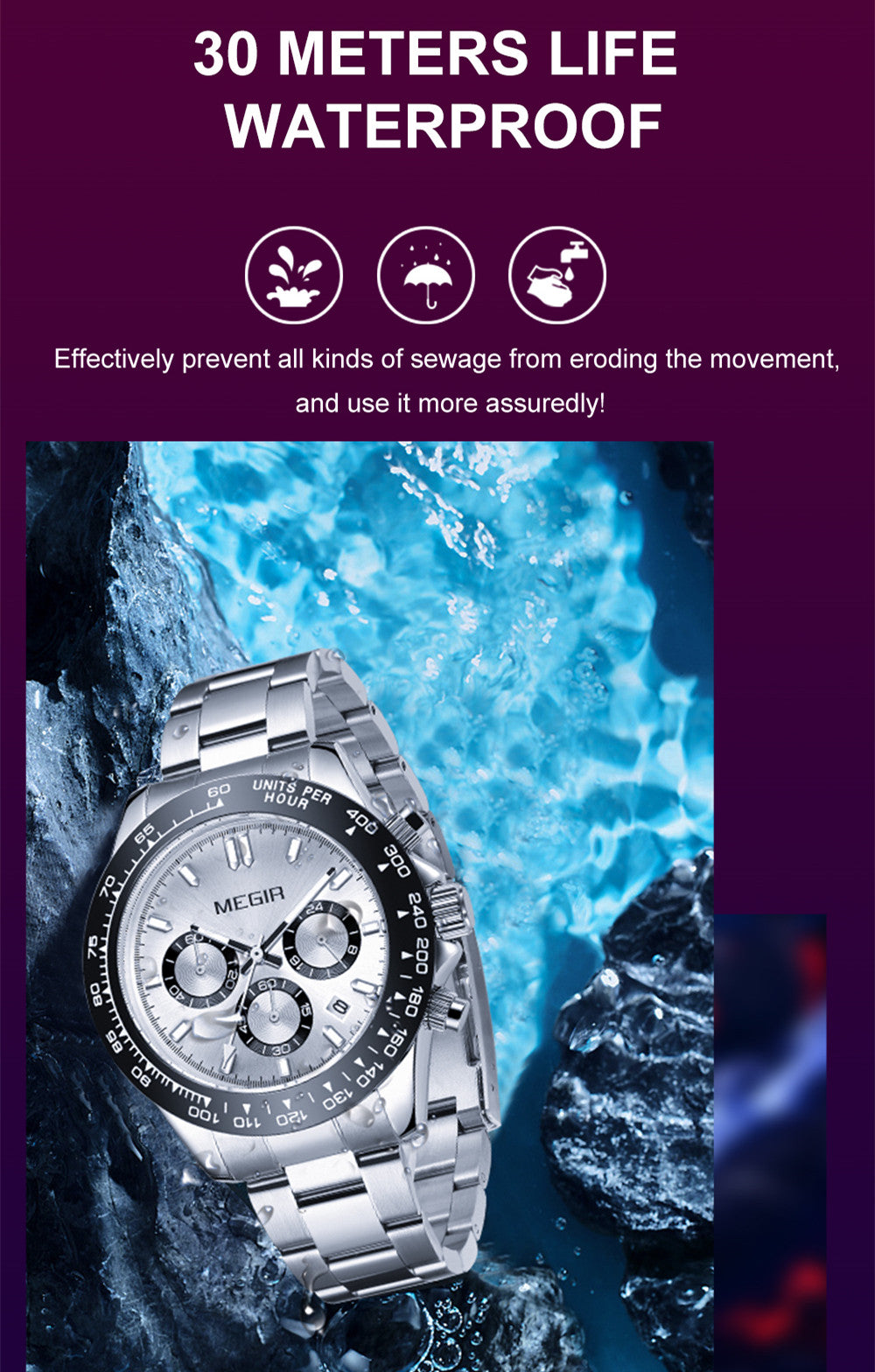 MEGIR Fashion Men Business Watches Stainless Steel Quartz Watch Top Brand Luxury Casual Wristwatch Waterproof Clock Reloj Hombre-6