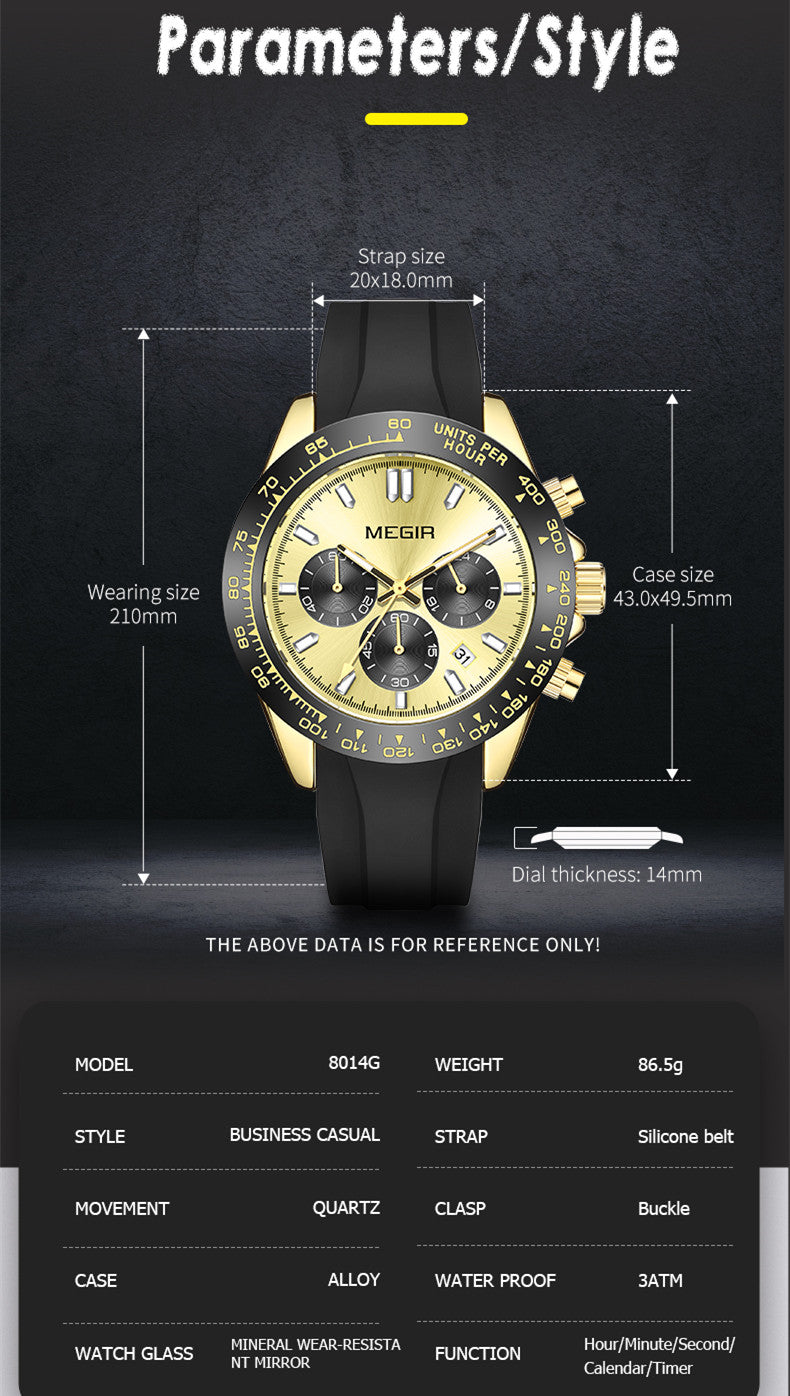 MEGIR Sports Mens Watches Top Brand Men Luxury Military Quartz Watch Silicone Luminous Chronograph Man Clock Wrist Watch 8104-8