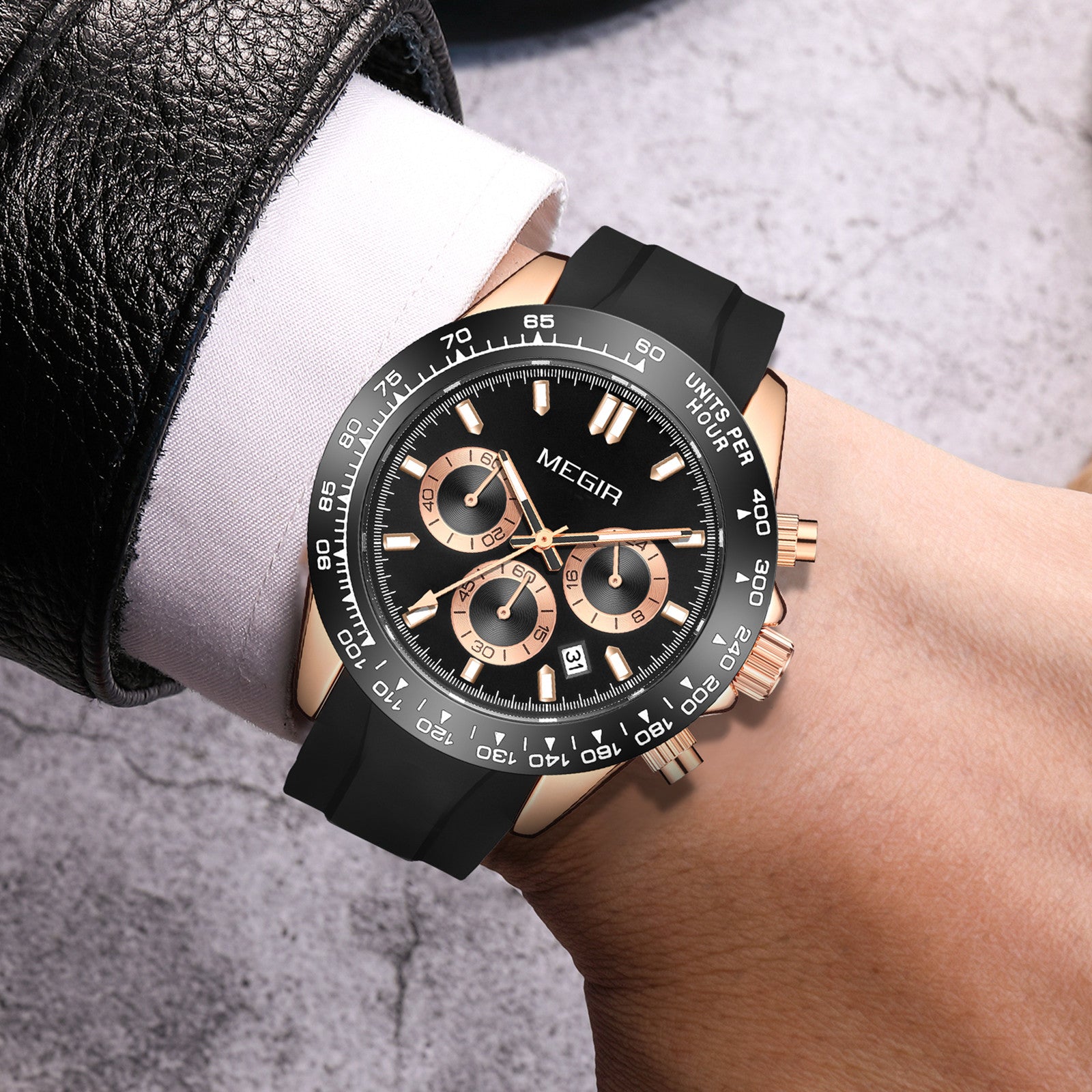 MEGIR Sports Mens Watches Top Brand Men Luxury Military Quartz Watch Silicone Luminous Chronograph Man Clock Wrist Watch 8104-1