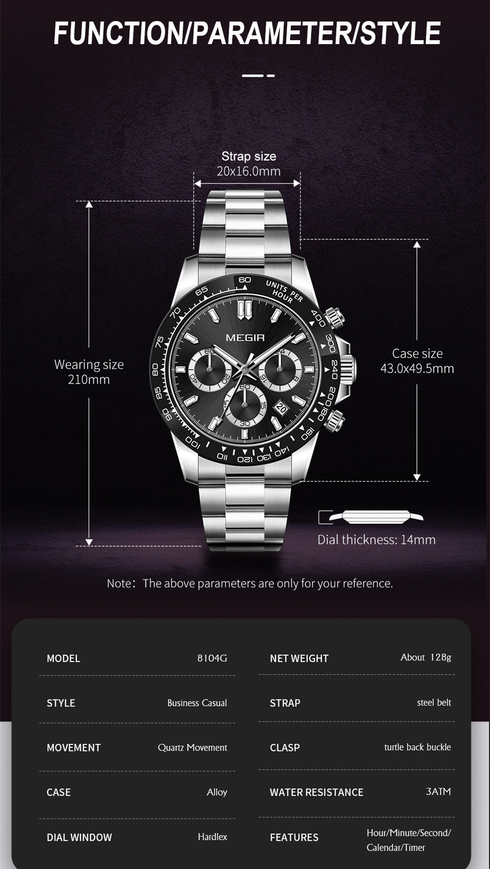 MEGIR Fashion Men Business Watches Stainless Steel Quartz Watch Top Brand Luxury Casual Wristwatch Waterproof Clock Reloj Hombre-3