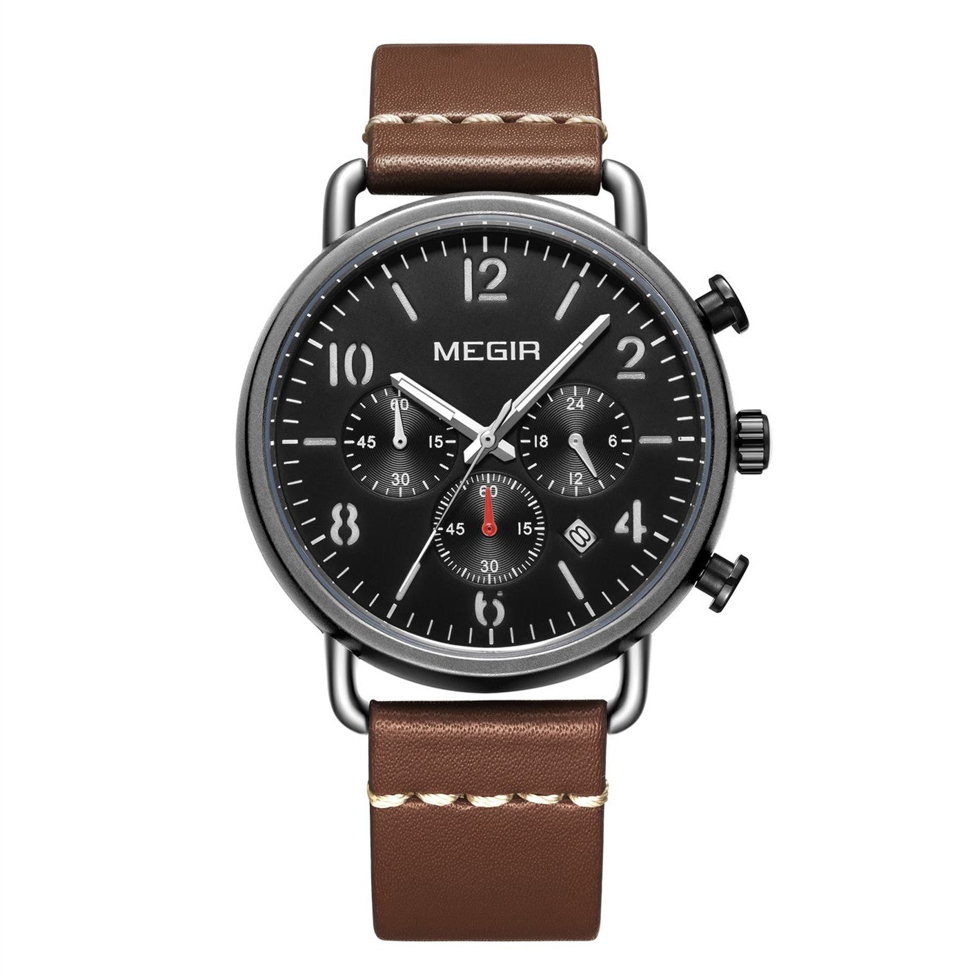 MEGIR Fashion Mens Watches Luxury Sport Quartz Wrist Watch Steel Mesh Business Casual Watches Calendar Leather Band Man Clock-7