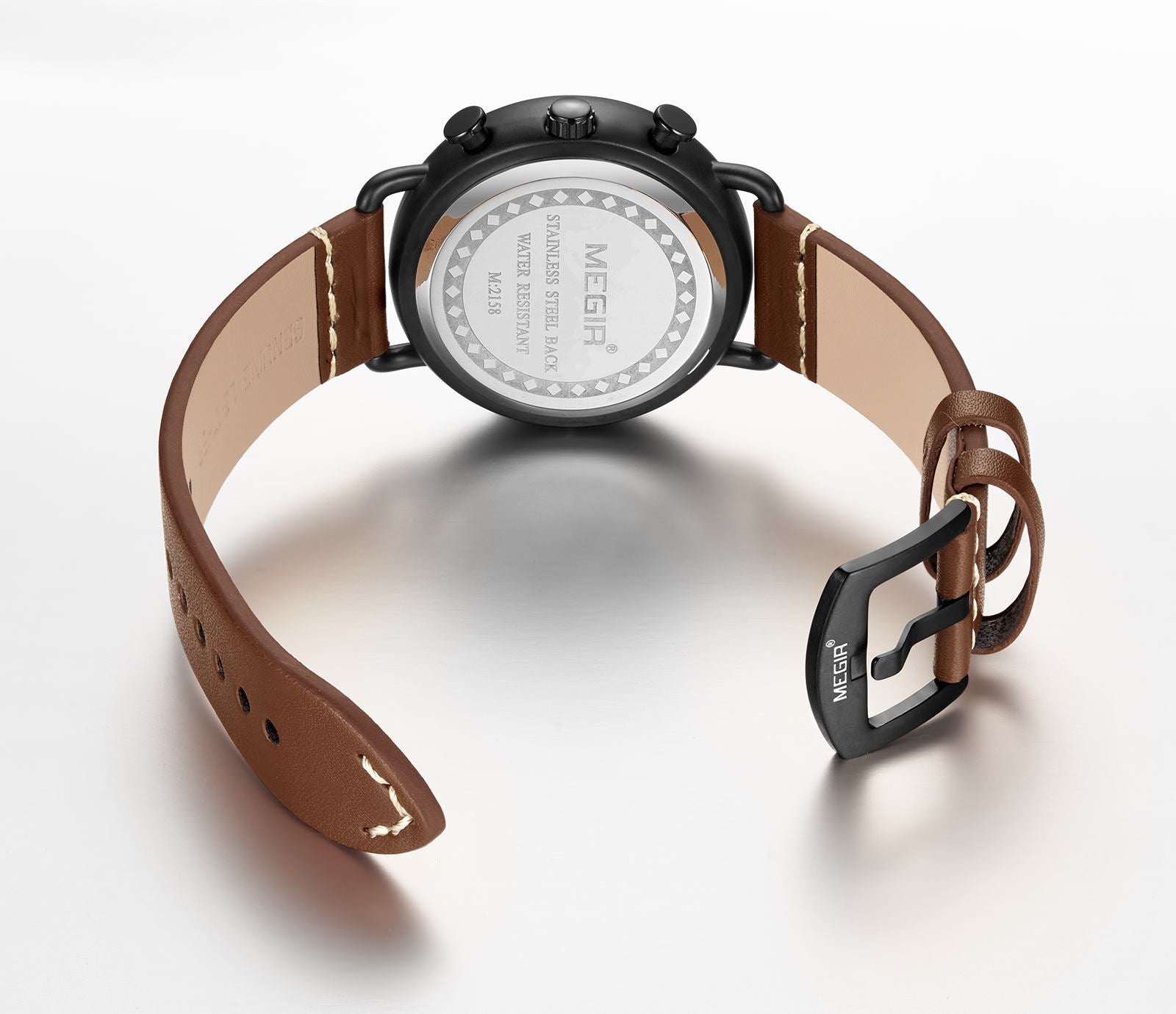 MEGIR Fashion Mens Watches Luxury Sport Quartz Wrist Watch Steel Mesh Business Casual Watches Calendar Leather Band Man Clock-9