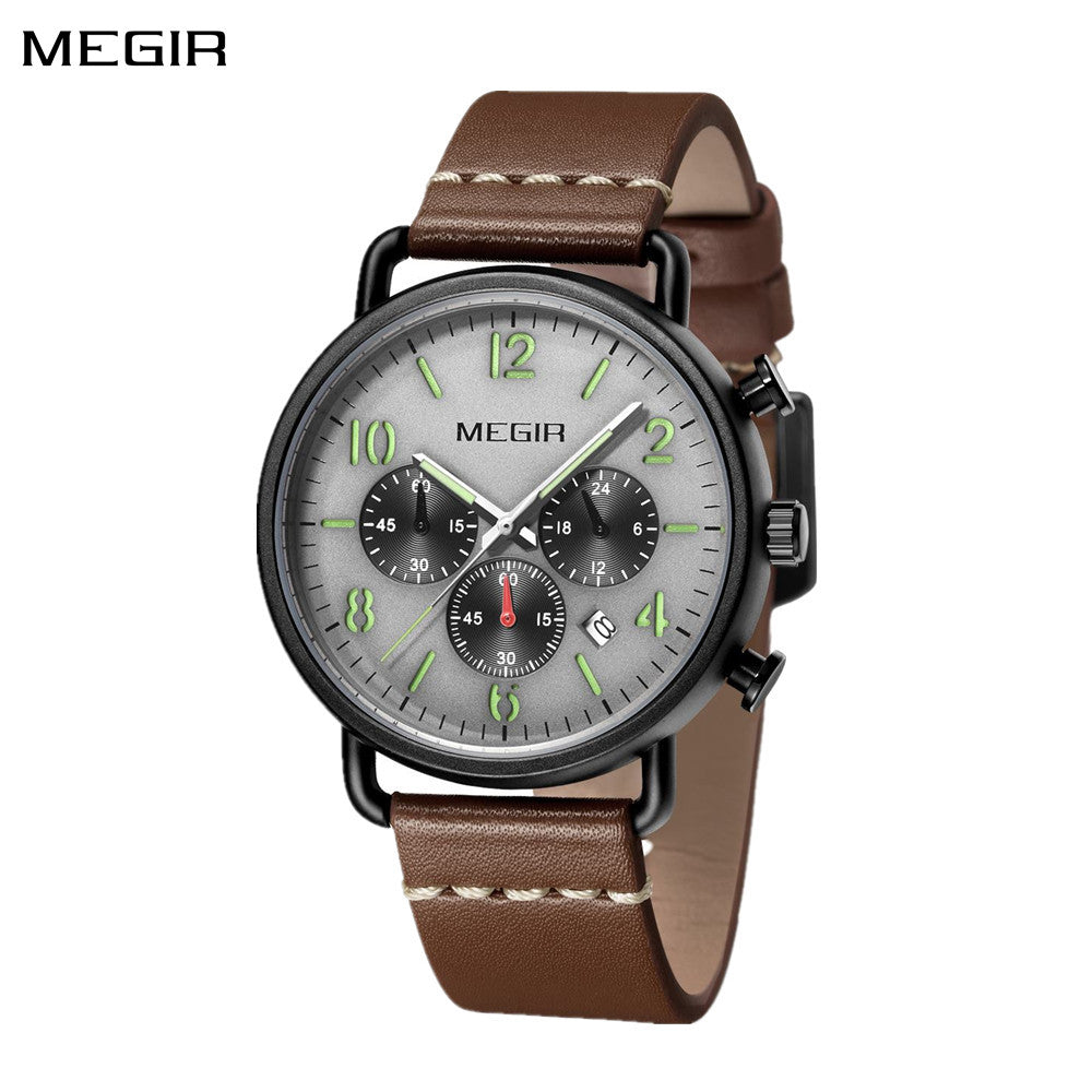 MEGIR Fashion Mens Watches Luxury Sport Quartz Wrist Watch Steel Mesh Business Casual Watches Calendar Leather Band Man Clock-0
