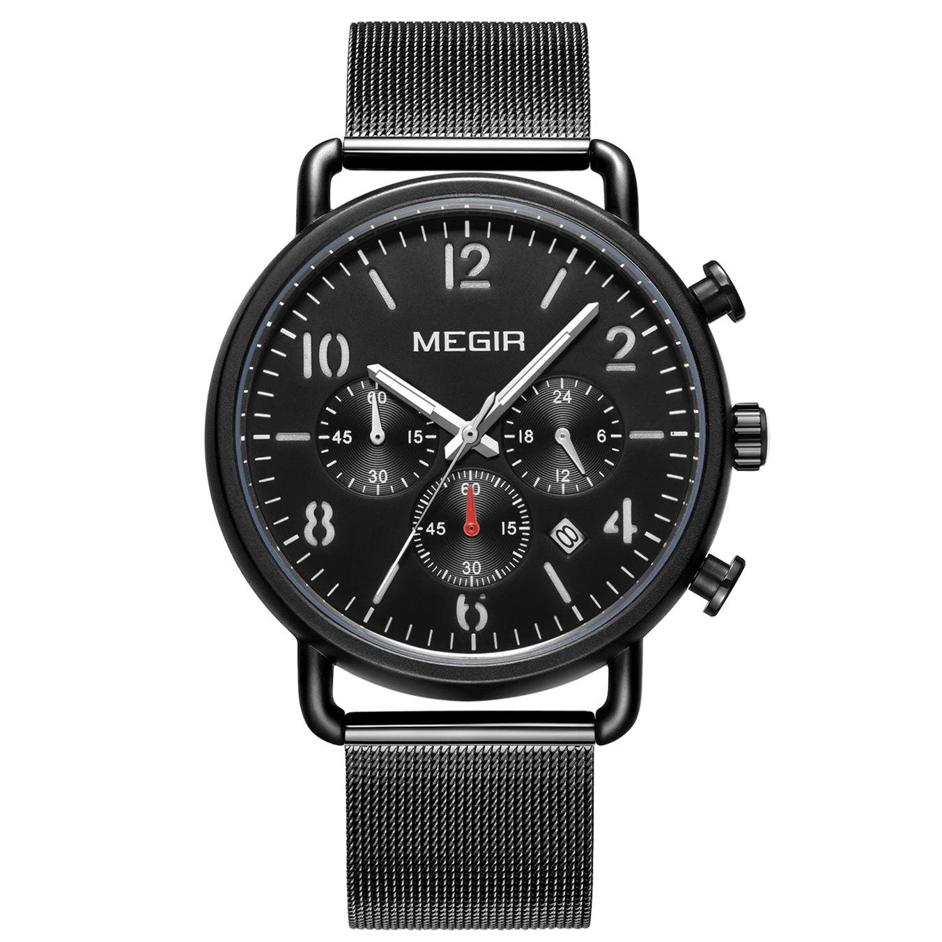 MEGIR Fashion Mens Watches Luxury Sport Quartz Wrist Watch Steel Mesh Business Casual Watches Calendar Leather Band Man Clock-8