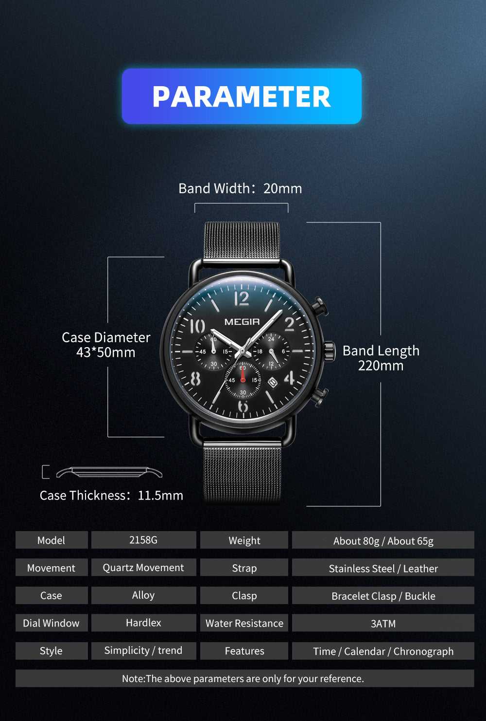 MEGIR Fashion Mens Watches Luxury Sport Quartz Wrist Watch Steel Mesh Business Casual Watches Calendar Leather Band Man Clock-10