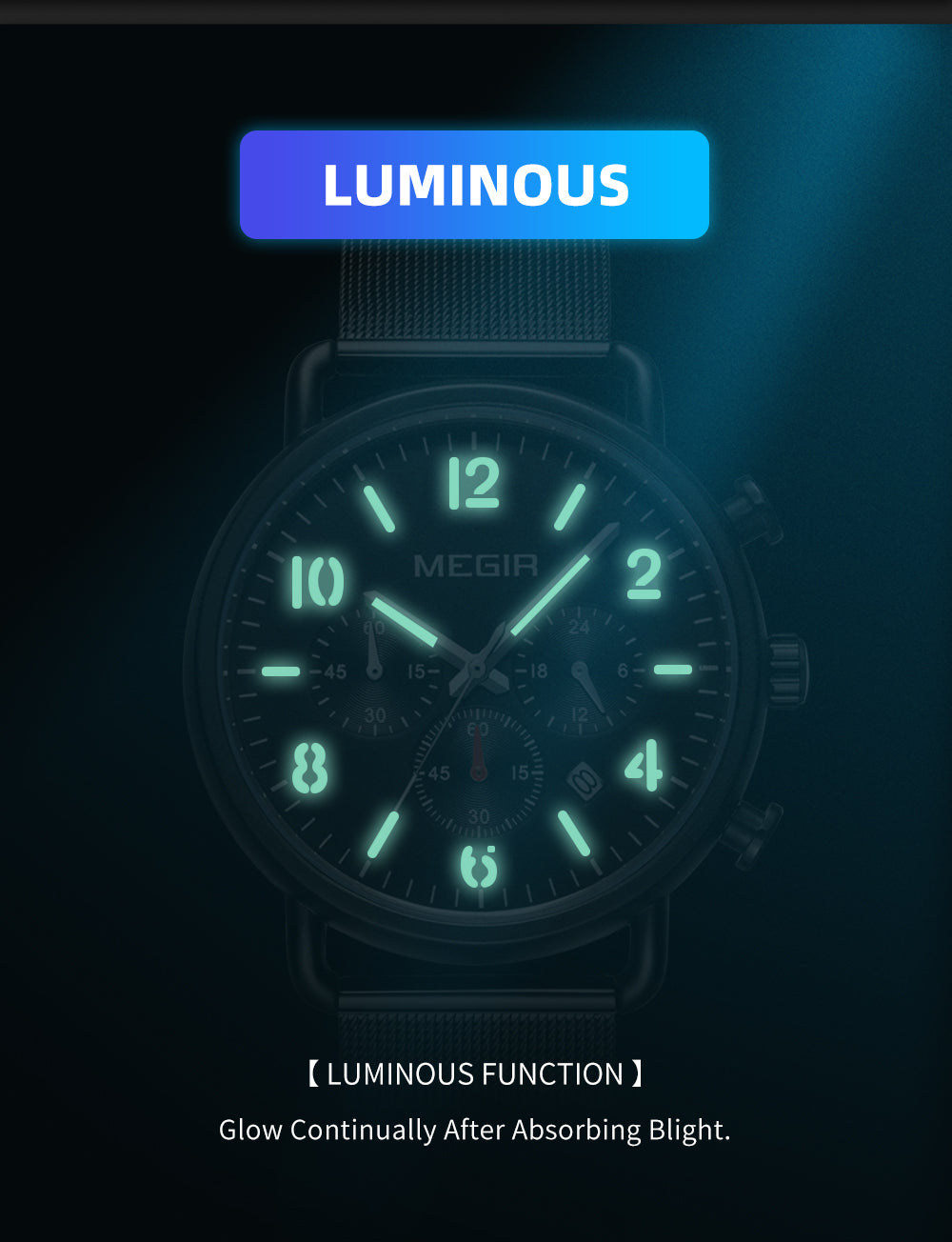 MEGIR Fashion Mens Watches Luxury Sport Quartz Wrist Watch Steel Mesh Business Casual Watches Calendar Leather Band Man Clock-11