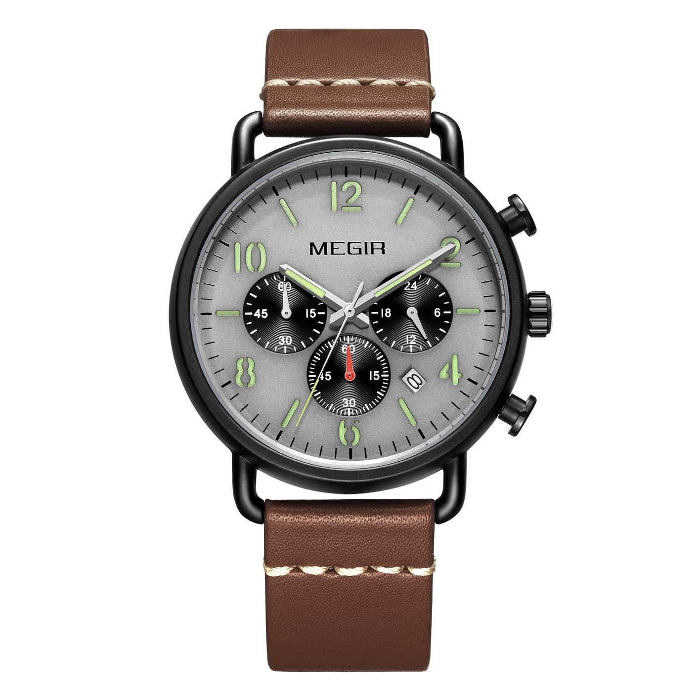 MEGIR Fashion Mens Watches Luxury Sport Quartz Wrist Watch Steel Mesh Business Casual Watches Calendar Leather Band Man Clock-6