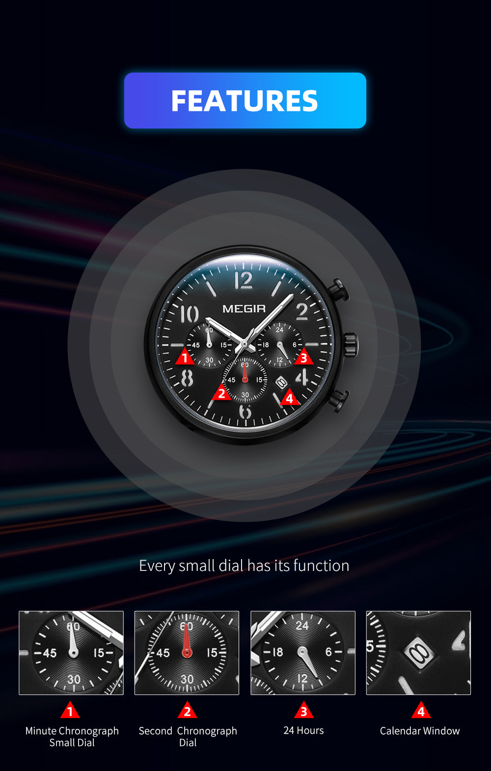 MEGIR Fashion Mens Watches Luxury Sport Quartz Wrist Watch Steel Mesh Business Casual Watches Calendar Leather Band Man Clock-13