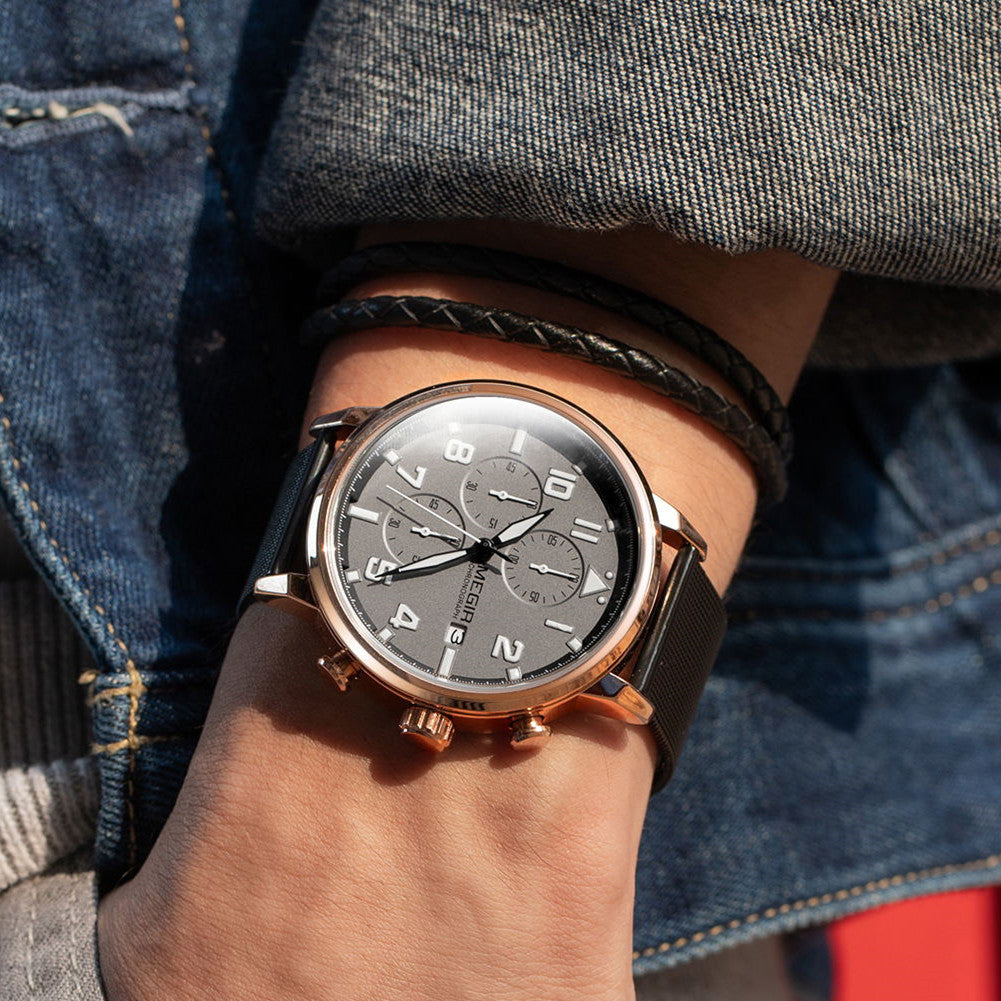 MEGIR Luxury Watches for Mens Casual Business Quartz Wrist Watch Calendar Date Man Clock Chronograph Relogio Masculino 2157-3