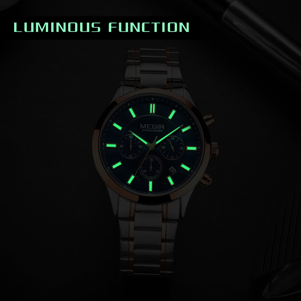 MEGIR Stainless Steel Waterproof Wrist Watches for Men Luminous Chronograph Business Quartz Men's Casual Clock Reloj Hombre-6