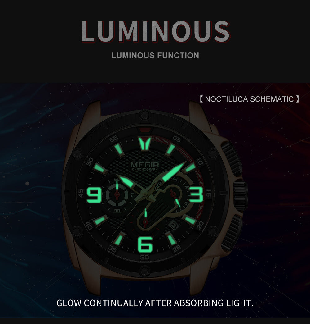 MEGIR Mens Watches Top Brand Luxury Silicone Sports Military Watch Waterproof Quartz Clock Men Chronograph Man Wristwatch 2147-5