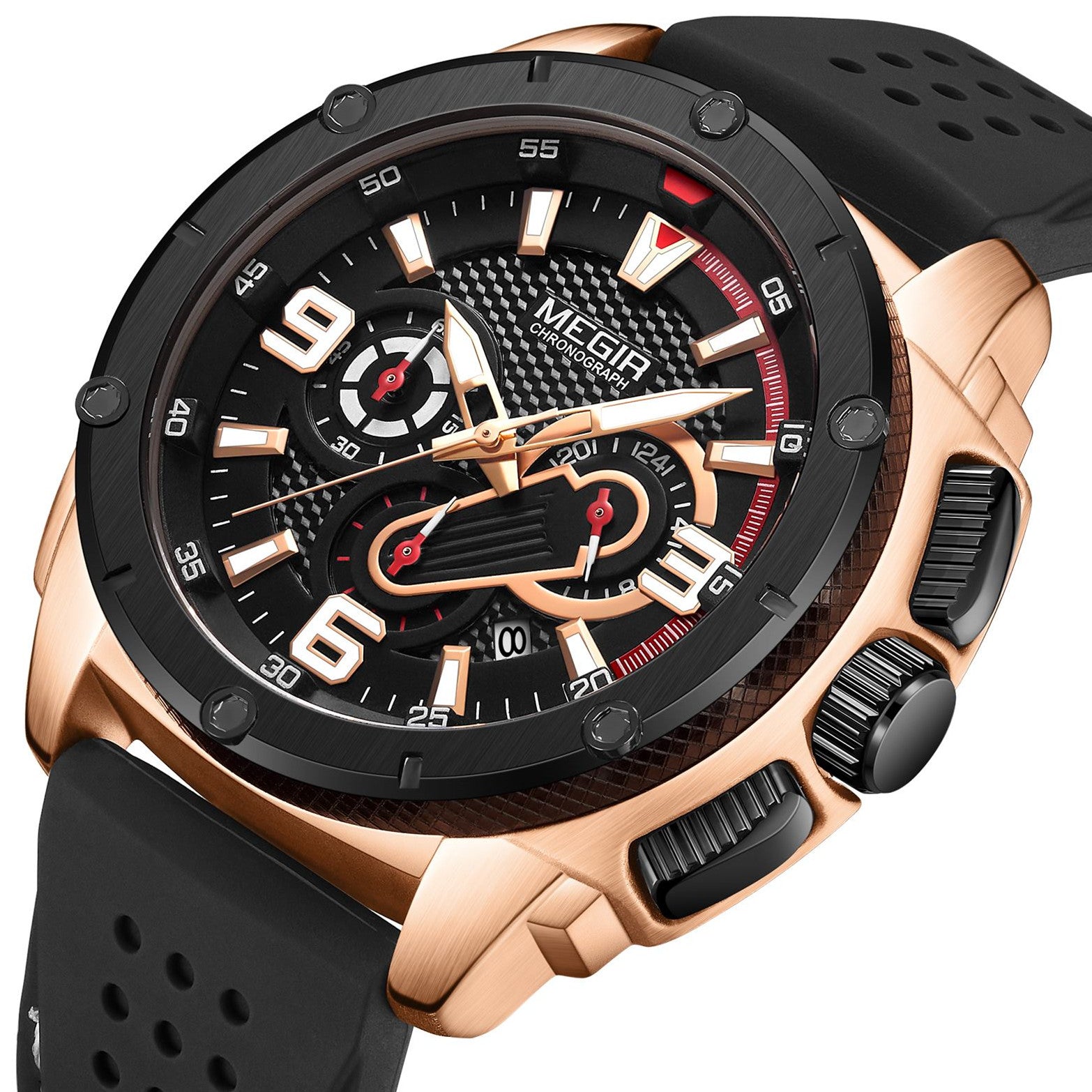 MEGIR Mens Watches Top Brand Luxury Silicone Sports Military Watch Waterproof Quartz Clock Men Chronograph Man Wristwatch 2147-9