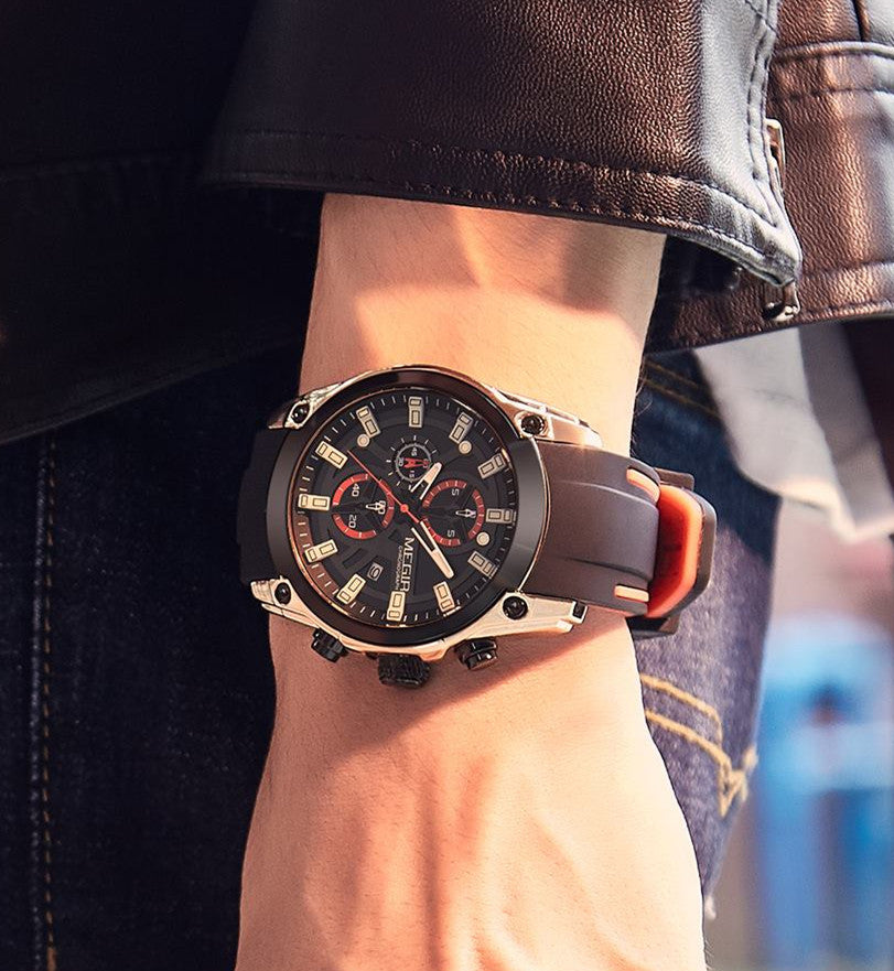 MEGIR Original Blue Sport Watches for Men Top Luxury Chronograph WristWatch Military Quartz Clock Luminous Big Dial Reloj Hombre-2