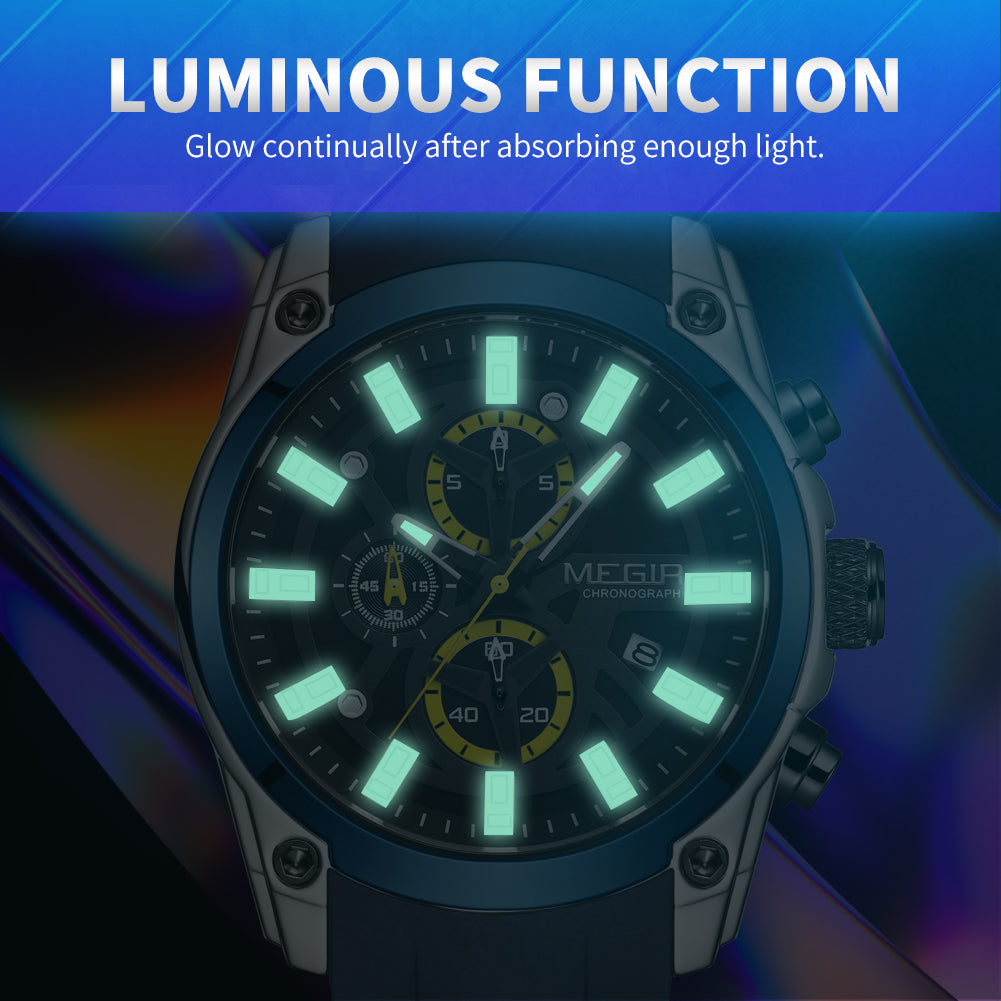 MEGIR Original Blue Sport Watches for Men Top Luxury Chronograph WristWatch Military Quartz Clock Luminous Big Dial Reloj Hombre-6