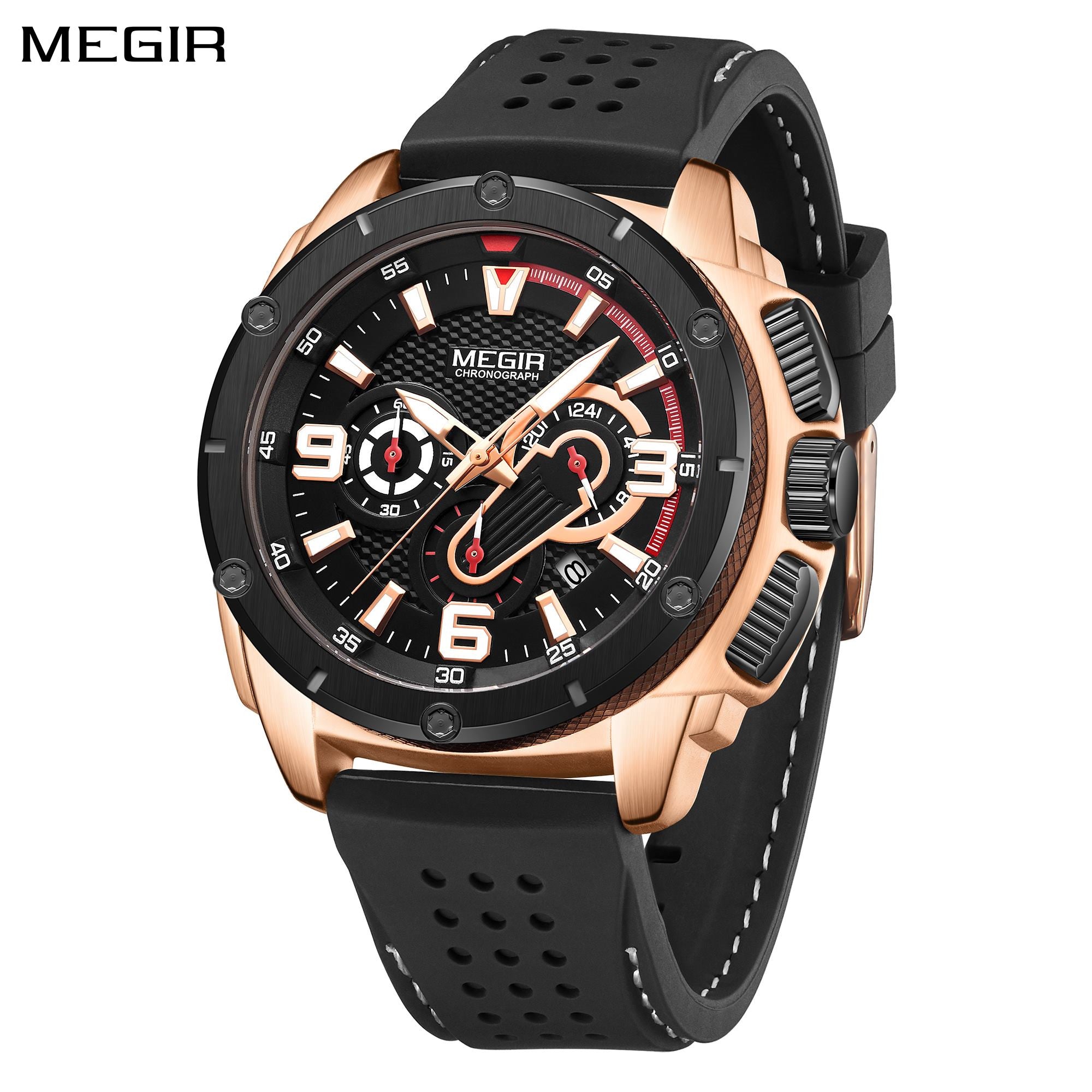 MEGIR Mens Watches Top Brand Luxury Silicone Sports Military Watch Waterproof Quartz Clock Men Chronograph Man Wristwatch 2147-0