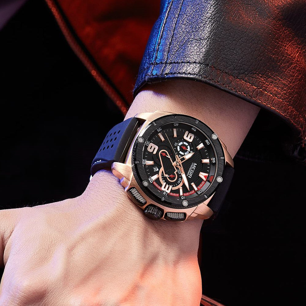 MEGIR Mens Watches Top Brand Luxury Silicone Sports Military Watch Waterproof Quartz Clock Men Chronograph Man Wristwatch 2147-1