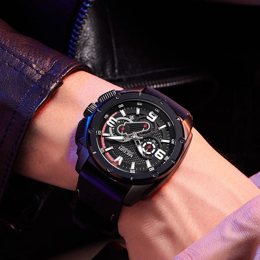 MEGIR Mens Watches Top Brand Luxury Silicone Sports Military Watch Waterproof Quartz Clock Men Chronograph Man Wristwatch 2147-3